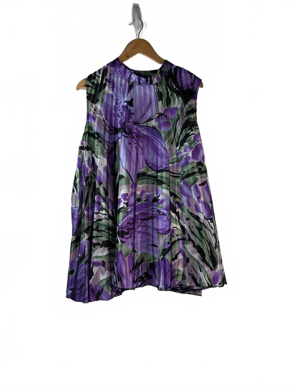 Lane Bryant Purple Abstract Floral Pleated Sleeveless Top Size 22/24